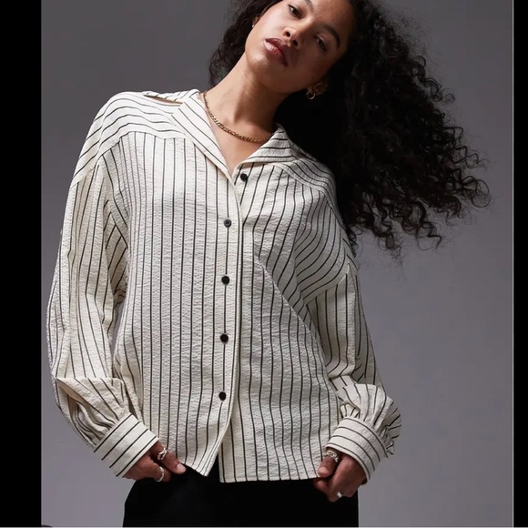 Tops - Topshop textured stripe button down size 6